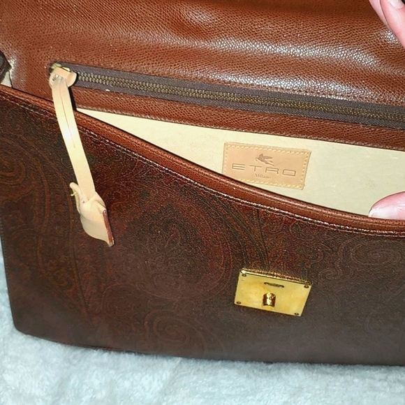 Etro Milano Paisley Bordeaux Briefcase with Lock and Key - Picture 12 of 14
